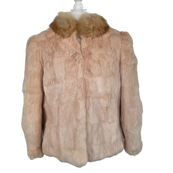 Vintage Pink Genuine Rabbit Fur Coat Satin Lined Size Large/XL - Picture 1 of 15